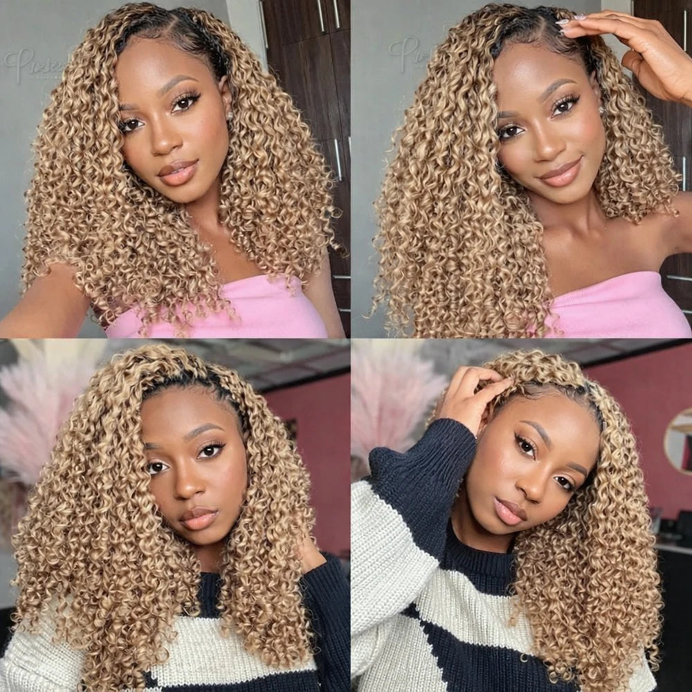 Brown Kinky Curly Crochet Hair PreSeparated Burmese Curly Feather Crochet Human Hair Extensions Seamless Invisible For Braiding