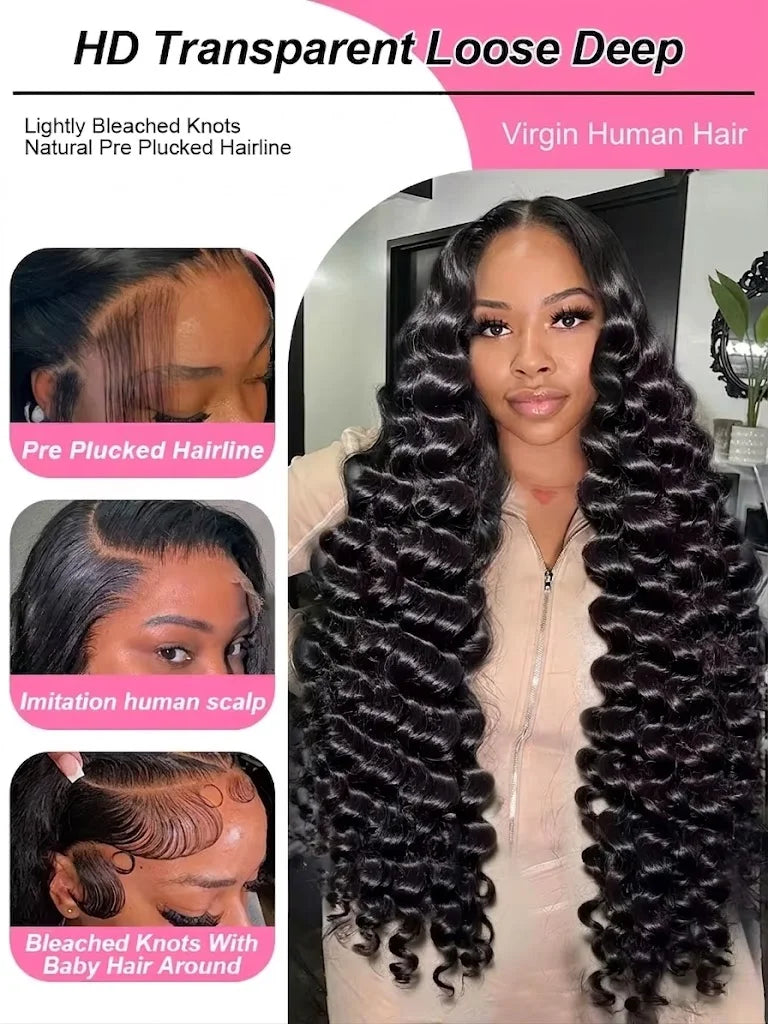 40Inch 13x6 Curly Water Loose Wave Lace Front Human Hair Wigs 220 Density Burmese 13x4 HD Transparent Lace Frontal Wig For Women