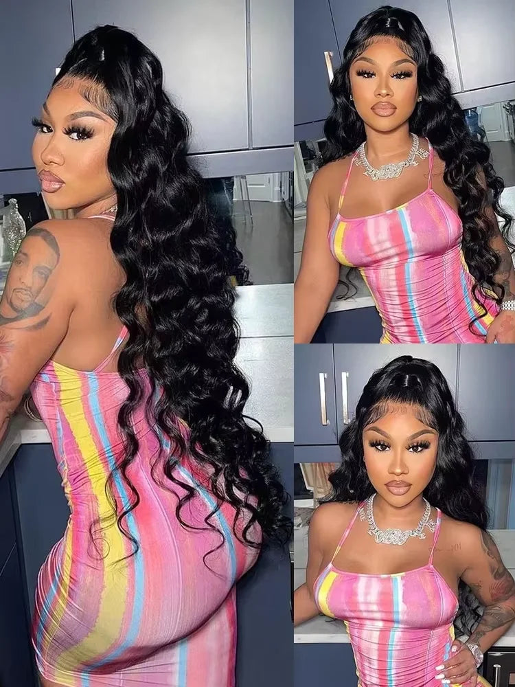 40Inch 13x6 Curly Water Loose Wave Lace Front Human Hair Wigs 220 Density Burmese 13x4 HD Transparent Lace Frontal Wig For Women