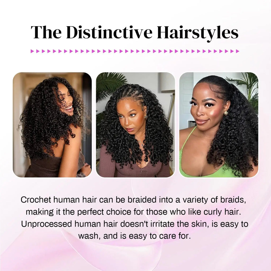 Brown Kinky Curly Crochet Hair PreSeparated Burmese Curly Feather Crochet Human Hair Extensions Seamless Invisible For Braiding