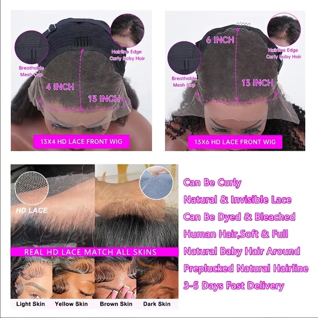 40Inch 13x6 Curly Water Loose Wave Lace Front Human Hair Wigs 220 Density Burmese 13x4 HD Transparent Lace Frontal Wig For Women