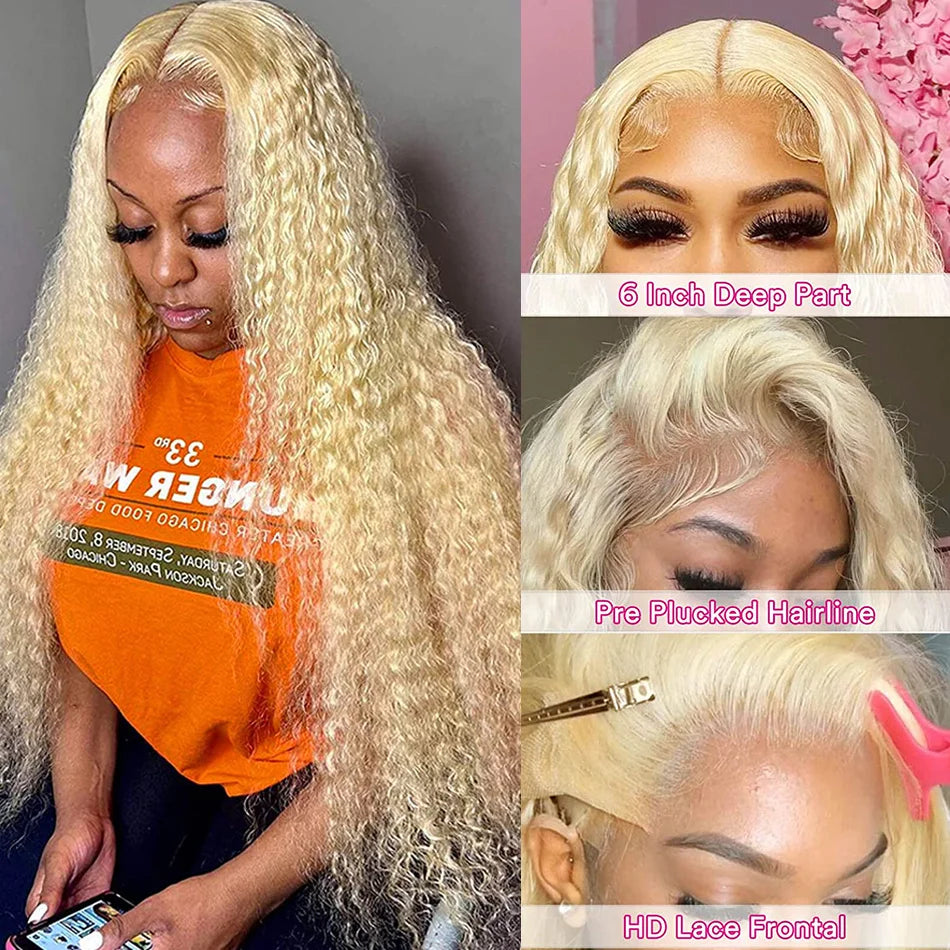 613 Hd Lace Frontal Wig 13X6 Blonde Curly Water Deep Wave Frontal Wig 13X4 Hd Lace Front Pre Plucked Human Hair Wigs 30 38 Inch