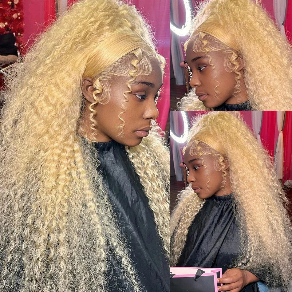 613 Hd Lace Frontal Wig 13X6 Blonde Curly Water Deep Wave Frontal Wig 13X4 Hd Lace Front Pre Plucked Human Hair Wigs 30 38 Inch