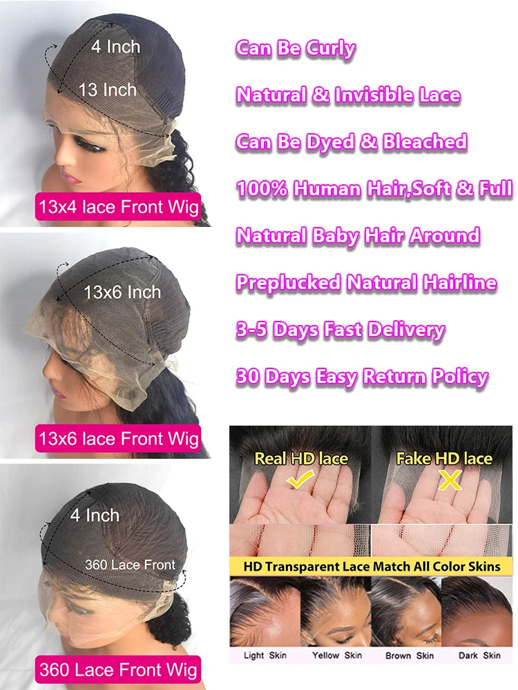 30 40 Inch Water Deep Wave Lace Front Wig 13x6 Hd Lace Frontal Wig 13x4 Curly Human Hair Wigs For Women 360 Pre Plucked Lace Wig