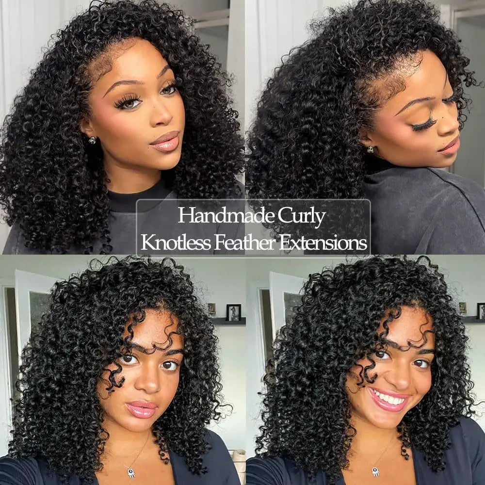 Brown Kinky Curly Crochet Hair PreSeparated Burmese Curly Feather Crochet Human Hair Extensions Seamless Invisible For Braiding