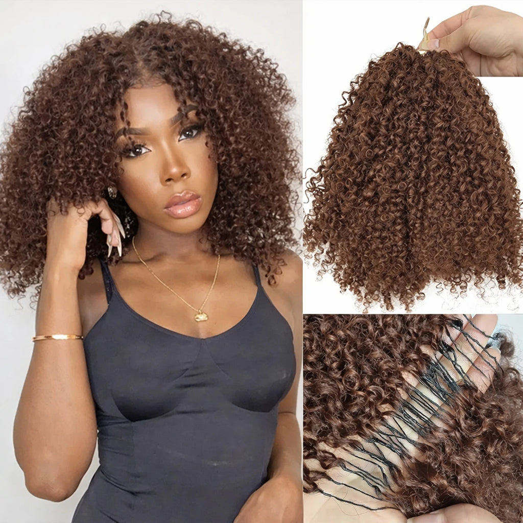 Brown Kinky Curly Crochet Hair PreSeparated Burmese Curly Feather Crochet Human Hair Extensions Seamless Invisible For Braiding