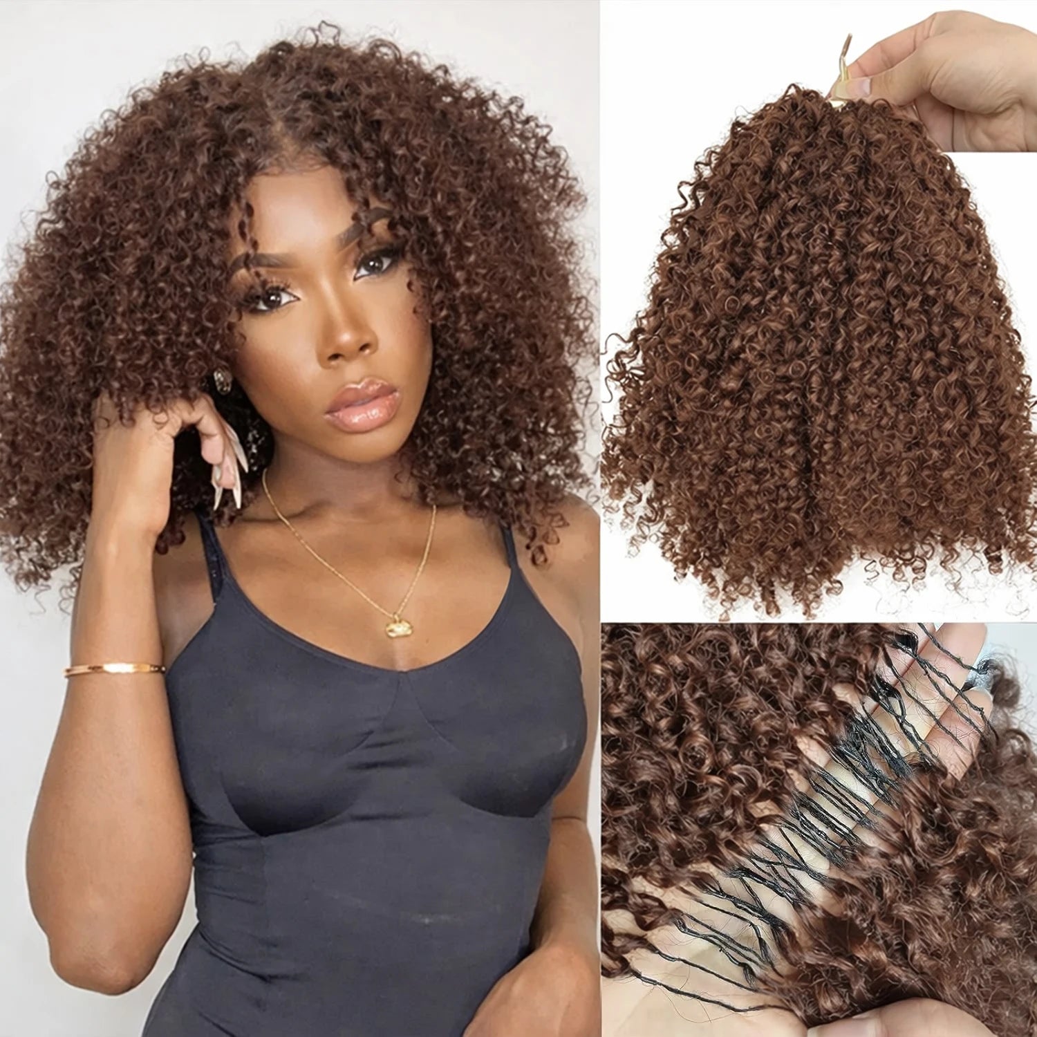 Brown Kinky Curly Crochet Hair PreSeparated Burmese Curly Feather Crochet Human Hair Extensions Seamless Invisible For Braiding