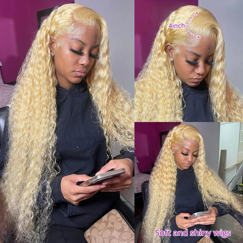 613 Hd Lace Frontal Wig 13X6 Blonde Curly Water Deep Wave Frontal Wig 13X4 Hd Lace Front Pre Plucked Human Hair Wigs 30 38 Inch