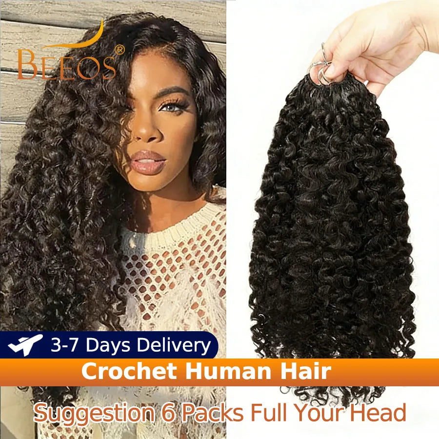 Crochet Human Hair Burmese Curly Pre-Separated Crochet Hair Extensions Knotless 100% Human Hair Full Head Curly Wigs Remy Hair