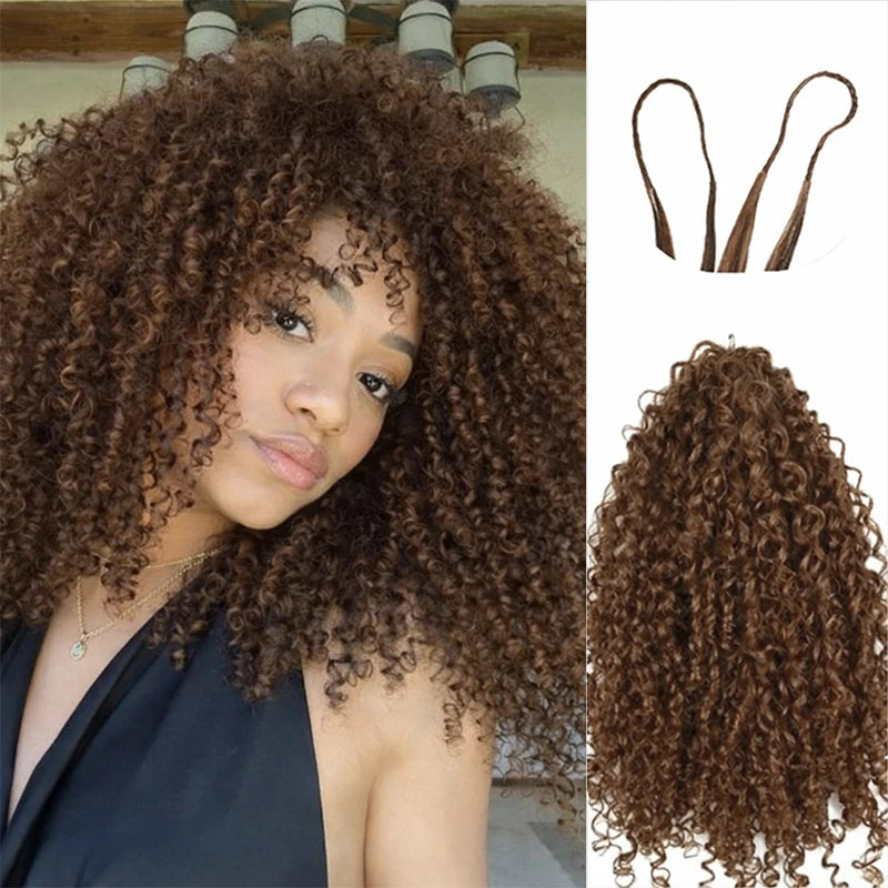 Brown Kinky Curly Crochet Hair PreSeparated Burmese Curly Feather Crochet Human Hair Extensions Seamless Invisible For Braiding