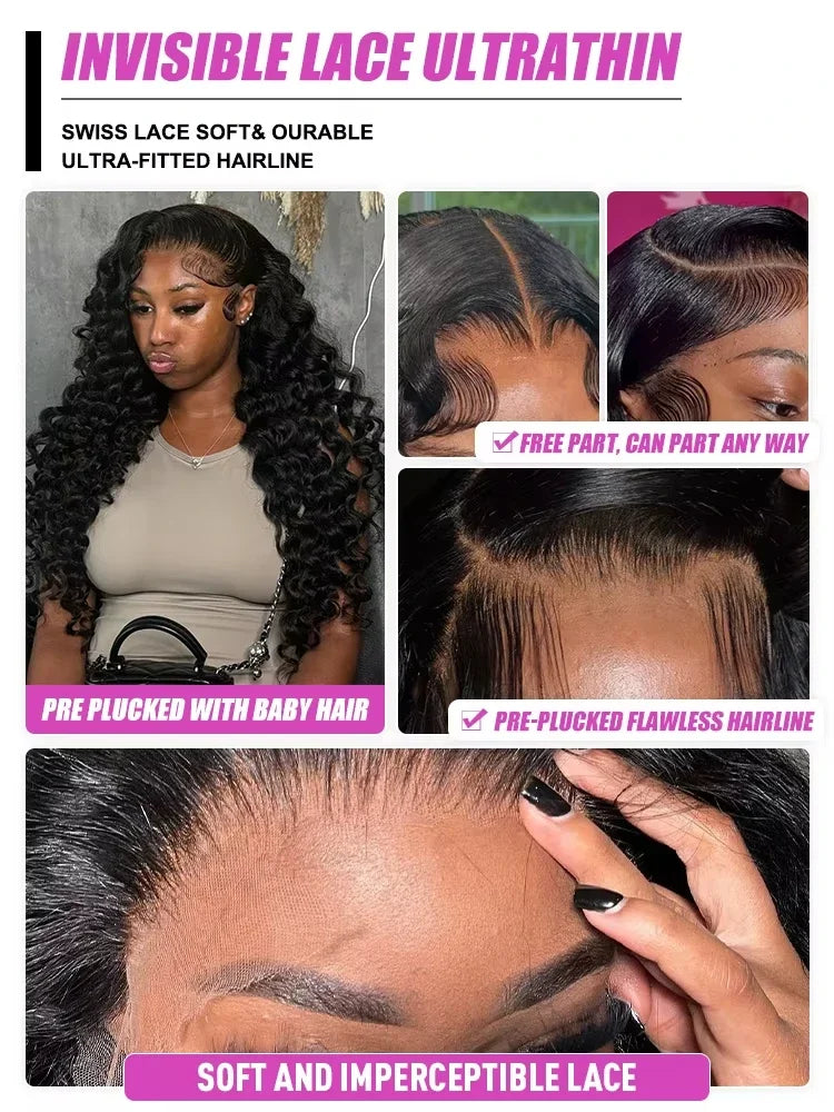 40Inch 13x6 Curly Water Loose Wave Lace Front Human Hair Wigs 220 Density Burmese 13x4 HD Transparent Lace Frontal Wig For Women