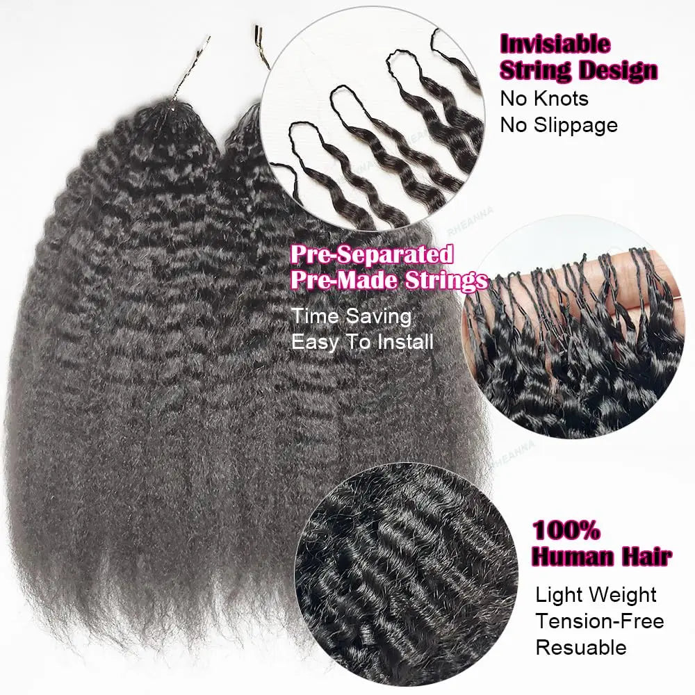 Kinky Straight Crochet Human Hair Pre Looped Feather Real Human Hair Extensions Reusable Invisible Pre-Separated Knotless