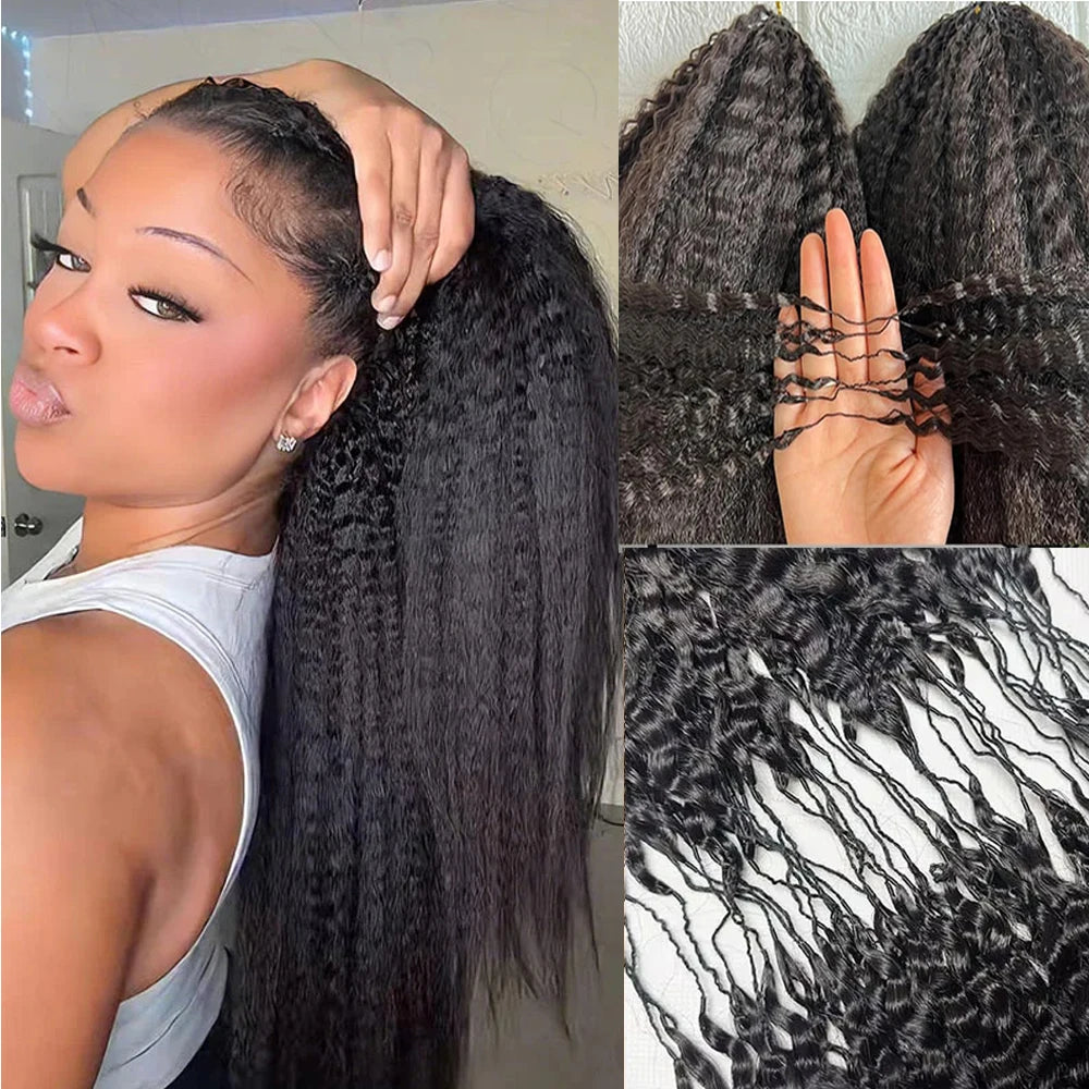 Kinky Straight Crochet Human Hair Pre Looped Feather Real Human Hair Extensions Reusable Invisible Pre-Separated Knotless