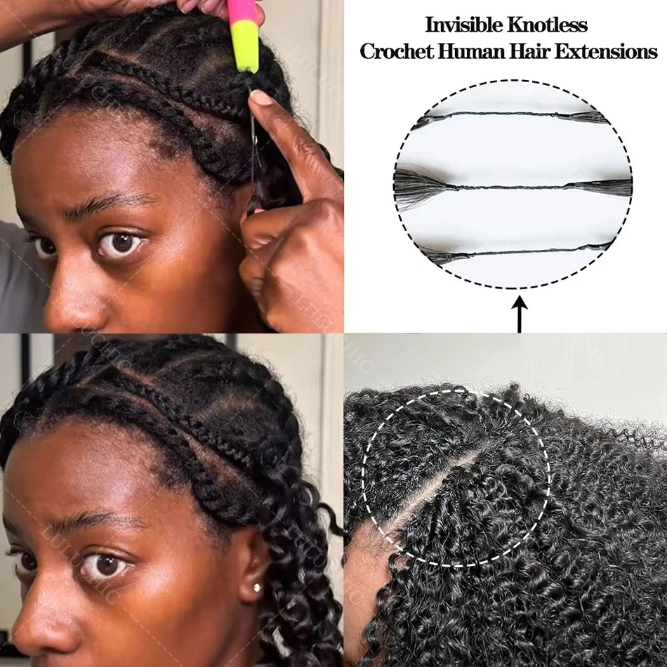 427 Highlight Feather Crochet Human Hair Extension For Braid Kinky Curly Pre-Separated Knotless Small Spirals Curly Crochet Hair