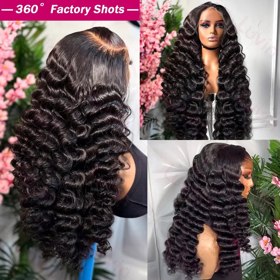 40Inch 13x6 Curly Water Loose Wave Lace Front Human Hair Wigs 220 Density Burmese 13x4 HD Transparent Lace Frontal Wig For Women