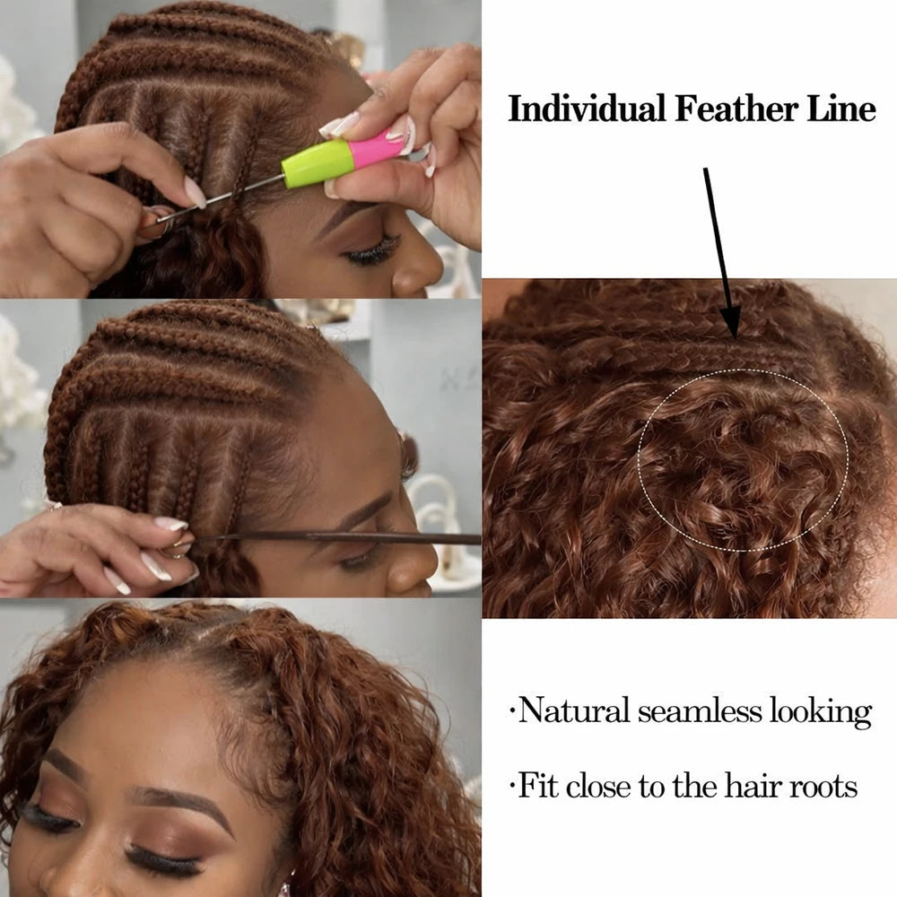 Brown Kinky Curly Crochet Hair PreSeparated Burmese Curly Feather Crochet Human Hair Extensions Seamless Invisible For Braiding