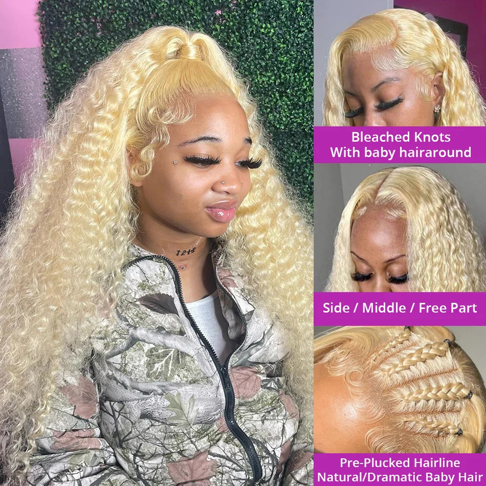 613 Hd Lace Frontal Wig 13X6 Blonde Curly Water Deep Wave Frontal Wig 13X4 Hd Lace Front Pre Plucked Human Hair Wigs 30 38 Inch