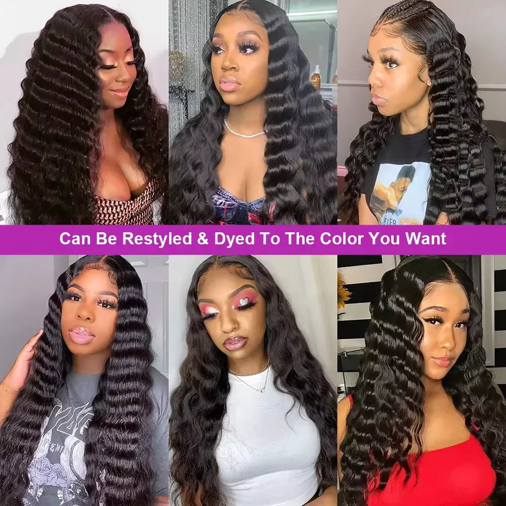 40Inch 13x6 Curly Water Loose Wave Lace Front Human Hair Wigs 220 Density Burmese 13x4 HD Transparent Lace Frontal Wig For Women