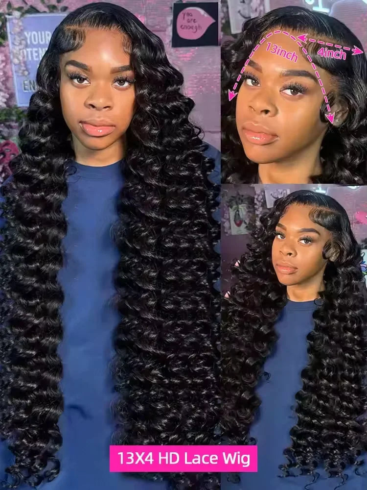 40Inch 13x6 Curly Water Loose Wave Lace Front Human Hair Wigs 220 Density Burmese 13x4 HD Transparent Lace Frontal Wig For Women