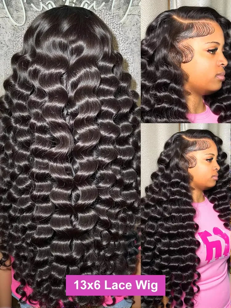 40Inch 13x6 Curly Water Loose Wave Lace Front Human Hair Wigs 220 Density Burmese 13x4 HD Transparent Lace Frontal Wig For Women