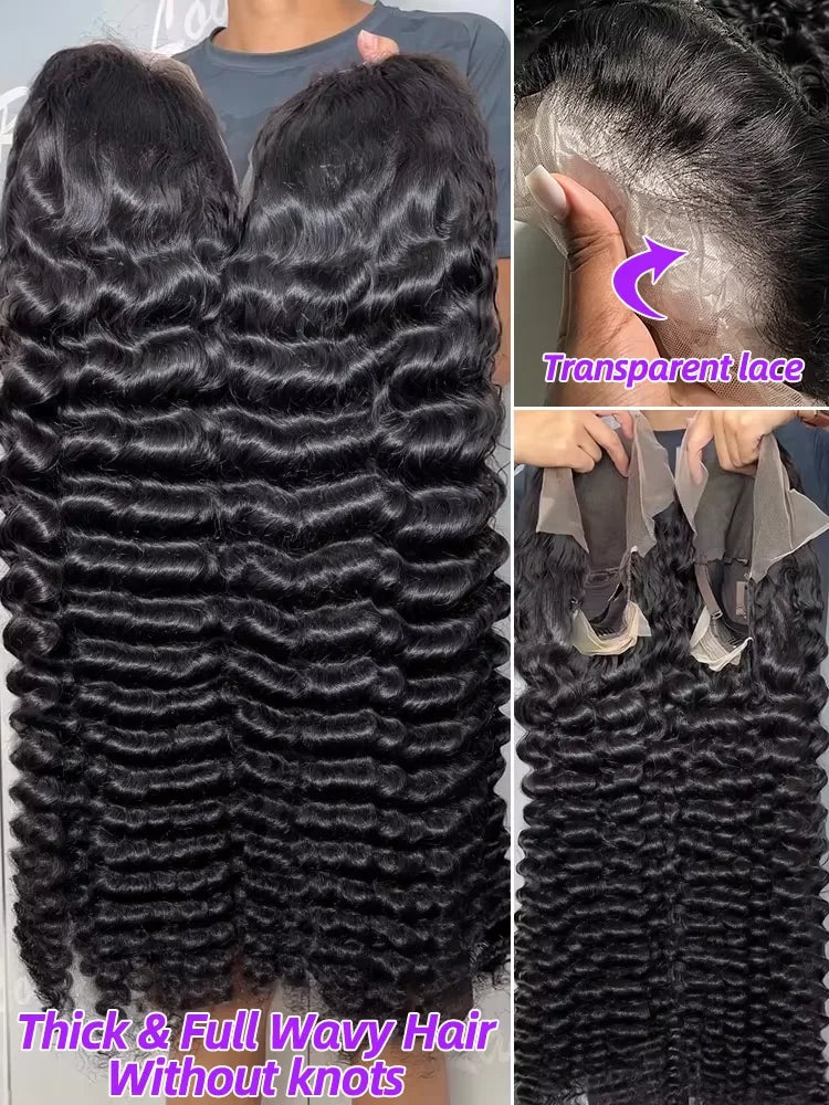 40Inch 13x6 Curly Water Loose Wave Lace Front Human Hair Wigs 220 Density Burmese 13x4 HD Transparent Lace Frontal Wig For Women
