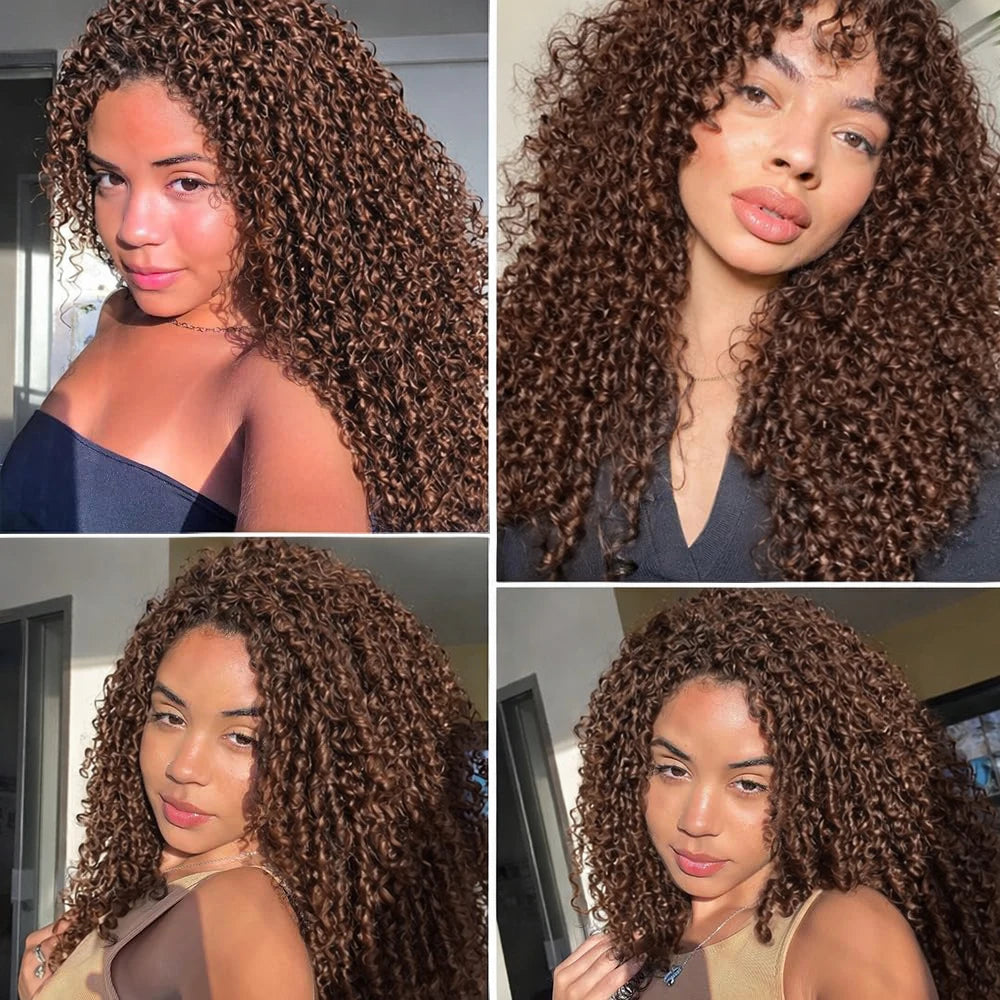 Brown Kinky Curly Crochet Hair PreSeparated Burmese Curly Feather Crochet Human Hair Extensions Seamless Invisible For Braiding