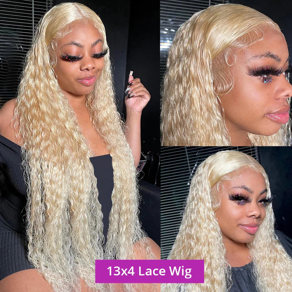 613 Hd Lace Frontal Wig 13X6 Blonde Curly Water Deep Wave Frontal Wig 13X4 Hd Lace Front Pre Plucked Human Hair Wigs 30 38 Inch
