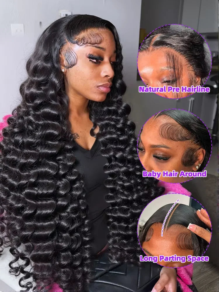 40Inch 13x6 Curly Water Loose Wave Lace Front Human Hair Wigs 220 Density Burmese 13x4 HD Transparent Lace Frontal Wig For Women