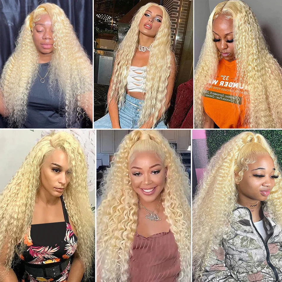 613 Hd Lace Frontal Wig 13X6 Blonde Curly Water Deep Wave Frontal Wig 13X4 Hd Lace Front Pre Plucked Human Hair Wigs 30 38 Inch