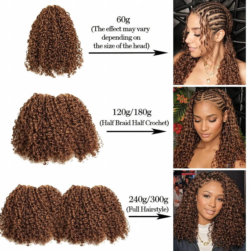 Brown Kinky Curly Crochet Hair PreSeparated Burmese Curly Feather Crochet Human Hair Extensions Seamless Invisible For Braiding
