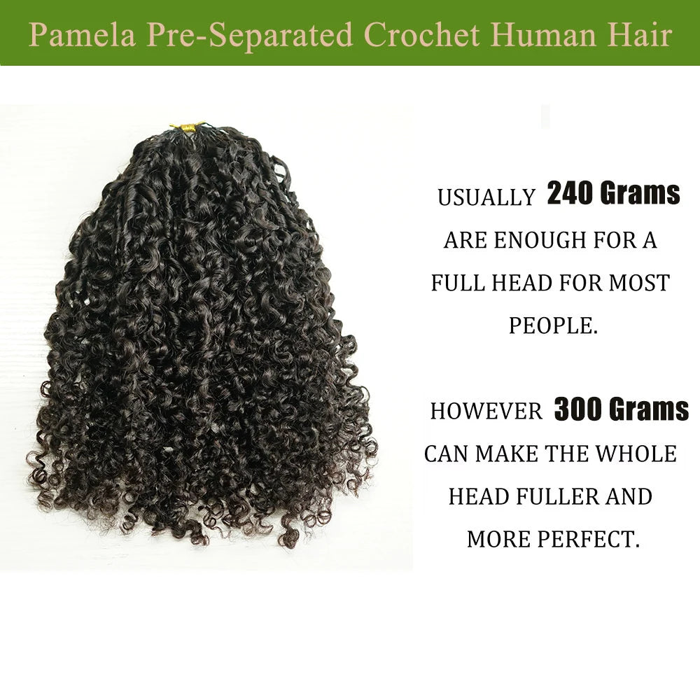 Afro Kinky Burmese Curly Crochet Human Hair Knotless Pre-Separated Crochet Feather Hair Extensions Curly 100% Human Hair