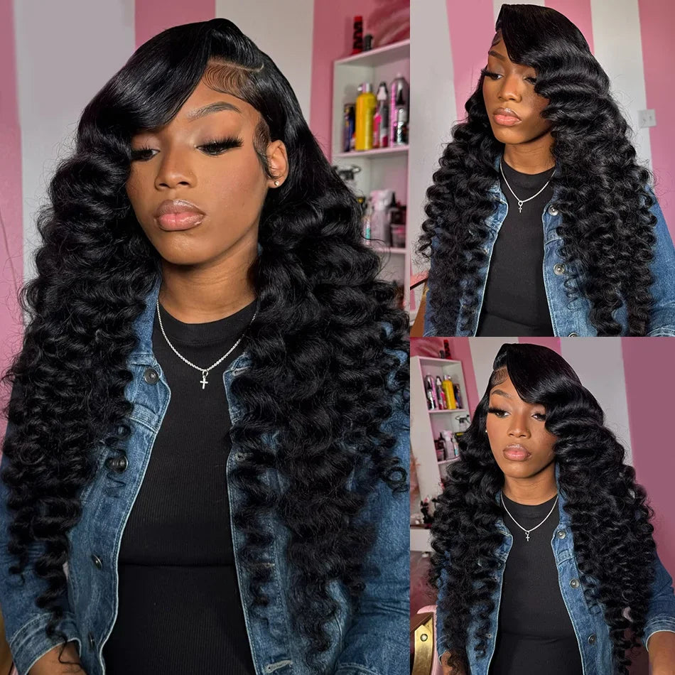 40Inch 13x6 Curly Water Loose Wave Lace Front Human Hair Wigs 220 Density Burmese 13x4 HD Transparent Lace Frontal Wig For Women